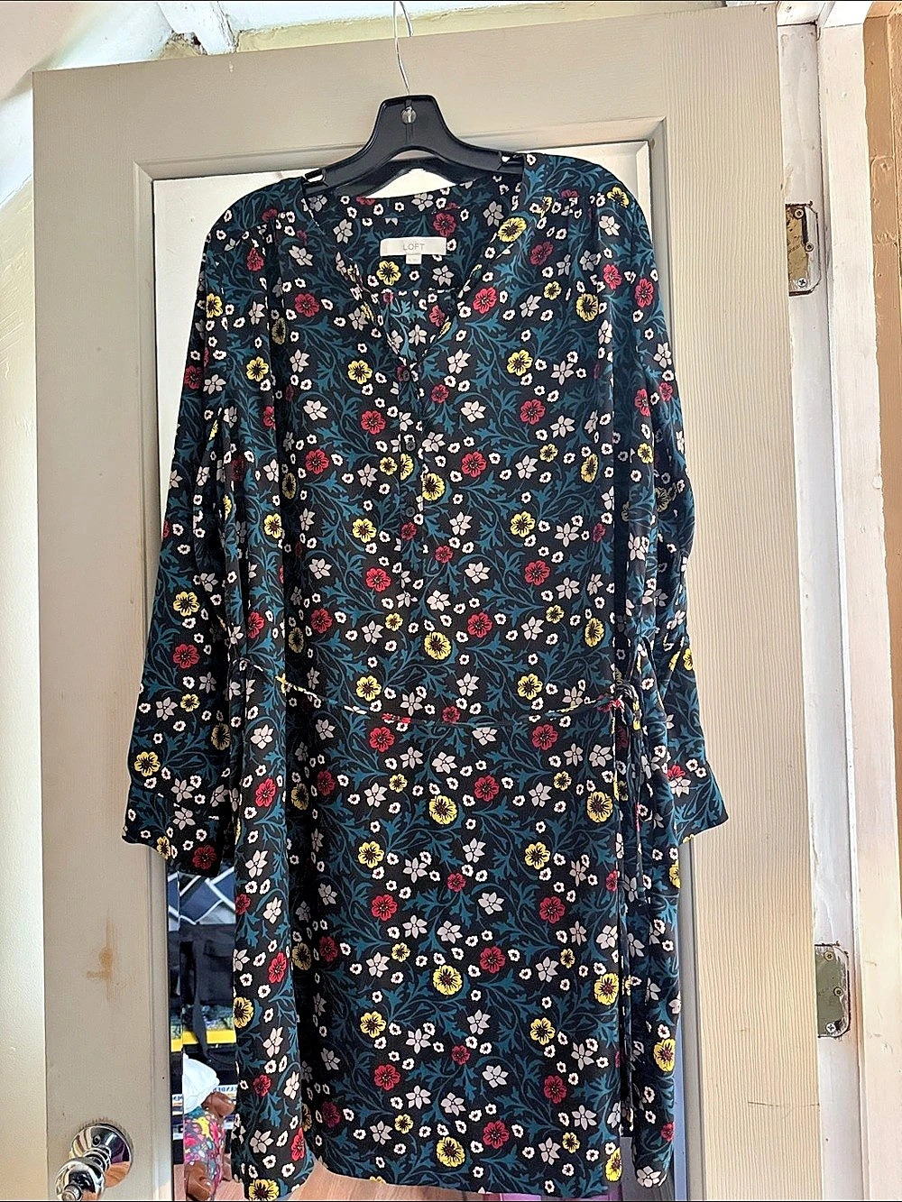 LOFT Floral Mini Dress in Blue XL Like New